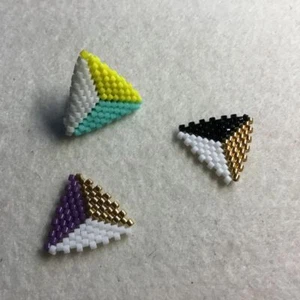Beaded Triangle 3D Post Earrings Handmade with Miyuki Glass Delica Beads Tri - Picture 1 of 13