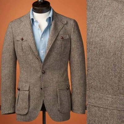 Chaquetas de tweed para hombre espiga calce regular mezcla de lana muesca solapa blazer graduación Foto 1 de 4