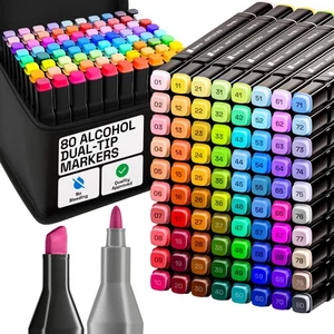 Alkohol Dual Tip Marker 80er Set ohne Bleed Ink, Bonus Case und Vibrant - Bild 1 von 8