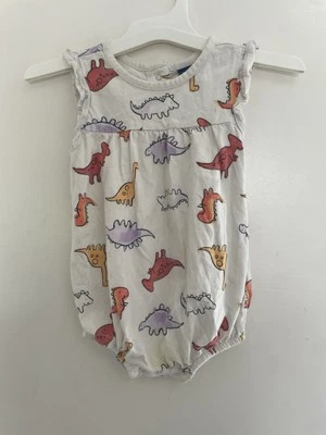 Old Navy 女宝宝五颜六色的恐龙 100% 棉飘逸紧身衣霜 6-12 个月 — 第 1/4 张图片