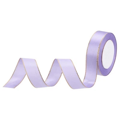 Cinta de satén de 1" 25 yardas de ancho con bordes dorados cinta de grosgrain púrpura claro Foto 1 de 4
