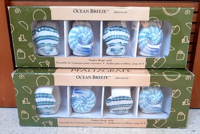 2 CONJUNTOS NUEVOS Anillos Servilleteros Pfaltzgraff Ocean Breeze Seashell Playa Blanco/Azul Foto 1 de 4