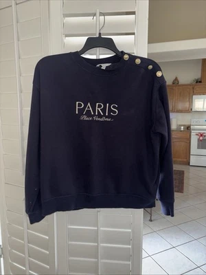 H&M Light Blk 卫衣“巴黎”标志女式 L 码纽扣 — 第 1/4 张图片