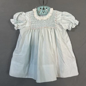 Vintage Polly Flinders Smocked Baby Blue Child’s Dress Size 3-9 Months - Picture 1 of 11
