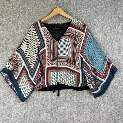 Zara Top Womens Extra Small Patchwork Oversized Boho Floral Festival Zip - Image 1 of 4