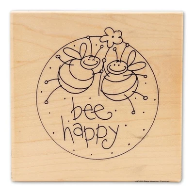 Estampilla de goma estampida bloque de madera abeja feliz fabricación de tarjetas artesanías de medios mixtos Foto 1 de 4