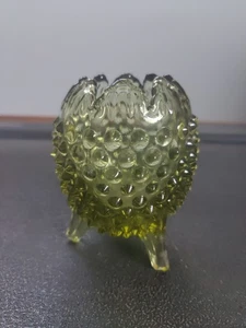 Vintage Fenton Olive Green Hobnail Egg Shaped Vase Tri Footed Large 5" Glass - Picture 1 of 7