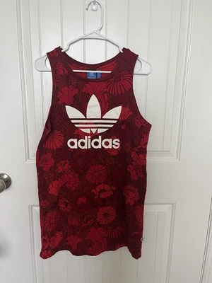 Adidas Originals Women’s Size S Red Floral Tank Mini Dress Trefoil Logo Hipster - Image 1 of 4