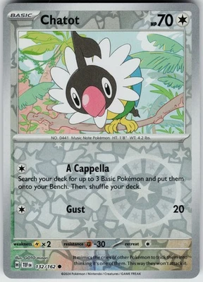 Pokemon Chatot 132/162 SV05: Temporal Forces NM Reverse Holo card - Image 1 of 2