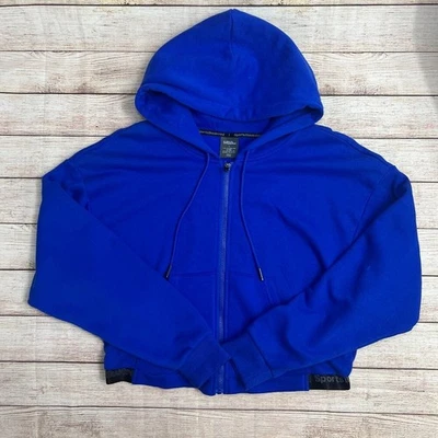 Спортивная иллюстрированная женская укороченная толстовка с капюшоном большая королевская синяя на молнии спортивная - Изображение 1 из 4