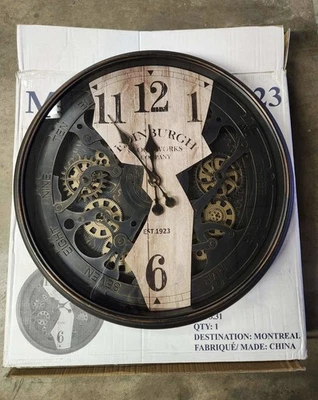 Clocks - 30" Round - Wall Clock - Gear Mechanism - Brown - Transitional NEW - Image 1 of 4