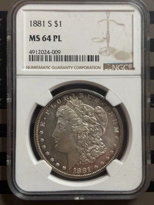 1881 S MORGAN SILVER DOLLAR NGC GRADED MS64PL NICE ORIGINAL COIN $1 PROOF LIKE - Image 1 of 2
