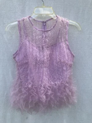 ENDLESS 玫瑰荷叶边层薄纱上衣 S 码全新带标签吊带粉色丁香紫红色 — 第 1/4 张图片