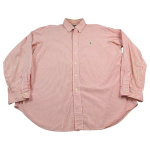 Ralph Lauren Dress Shirt Mens Large White Orange Striped Classic Fit Button Down - Picture 1 of 9