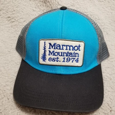 Gorra de montaña Marmot Snap Back azul negro malla parche camionero aire libre para hombre Foto 1 de 4