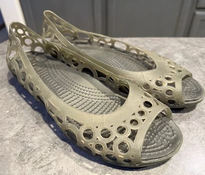 Crocs Adrina Jelly Bronze Brown Peep Toe Slip On Ballet Flat Shoes Womens Sz 9 - Image 1 of 4