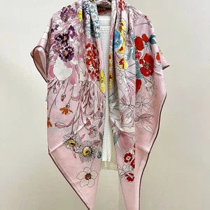 Sallys 70% Cashmere 30% Silk Wrap Scarf Flowers Print Double Face Shawl 53" Pink - Picture 1 of 5