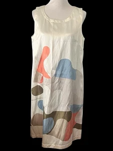 Lafayette 148 Silk Blend Shift Tank Dress •L•Abstract Watercolor Lagenlook Ivory - Picture 1 of 14