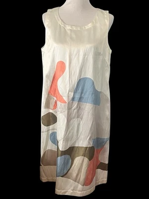 Lafayette 148 Silk Blend Shift Tank Dress •L•Abstract Watercolor Lagenlook Ivory - Image 1 of 4