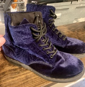Dr. Martens 1460 Brocade Royal Blue Velvet Combat Boots Paisley Women’s 10 - Picture 1 of 9