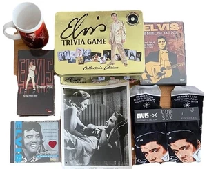 Elvis Presley Memorabilia: Socks, Trivia Game, Mug, 2 DVDs, VHS, photo, Book - Picture 1 of 9
