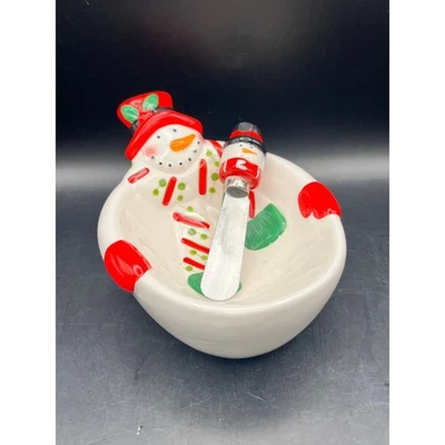 Cuenco muñeco de nieve de Navidad con esparcidor para servir queso fiesta navideña 4,5 x 5,5 x 3 pulgadas Foto 1 de 4