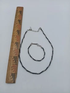 Napier Signed Silver and Black Tone Twisted Bracelet And Necklace  - Picture 1 of 4