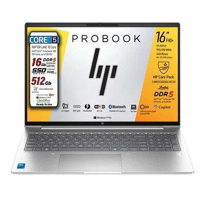 HP ProBook IntelCore™5 120U, SSD 512Gb, 16Gb DDR5, 16"FHD, Win11Pro, Garanzia 3Y - Immagine 1 di 4