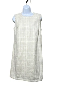 Ann Taylor Dress 6 White Professional Workwear Classic Preppy Tweed Woven Fringe - Picture 1 of 15