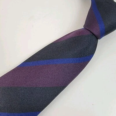 CORBATA HOMBRE HUGO BOSS 100% SEDA HECHA EN ITALIA NEGRO MORADO RAYAS Foto 1 de 3