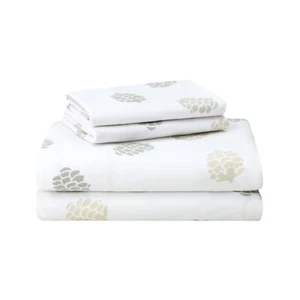 Featherhead™ 100% Cotton 4PCs Flannel Sheet Set, King Size, Pinecones | Doubl... - Picture 1 of 8
