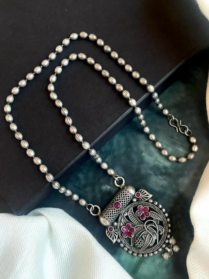 Black Polish costume Oxidized Pendant Necklace Foto 1 de 2