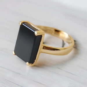 Black Agate 14k Gold Handmade Ring For Women Yemeni Aqeeq Ring Gift for her - Picture 1 of 4