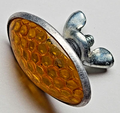 Vintage motorcycle car truck auto bicycle yellow plastic license plate reflector - Image 1 of 2