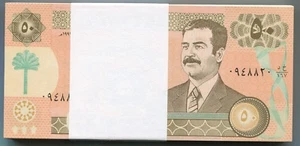 Saddam Hussein Iraq Banknote 50 Dinar P75 UNC Original x 100 Pieces Full Bundle - Picture 1 of 4
