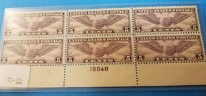 SCOTT C12 5c Plate Block of 6 Mint Postal Stamps - Picture 1 of 2