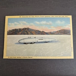 TRANSPORTATION Postcard Bonneville Salt Flats Race Car Speed Record c. 1938 Utah - Picture 1 of 2