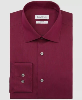 $80 Calvin Klein Men Slim-Fit Red Long-Sleeve Button Dress Shirt Size 16.5 36/37 - Image 1 of 3