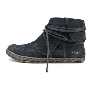 Ugg Reid Moc Black Suede Zip Ankle Boots Women's 6.5 - Picture 1 of 9