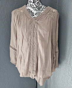 Women's Jonh Paul Richard Blouse Top Boho Lace Size X Small Brown Long Sleeve - Picture 1 of 15