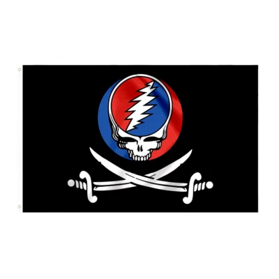 Pirate Steal Your Face Cross Saber Sword  GRATEFUL DEAD 3'X5' FLAG BANNER Black  - Image 1 of 2