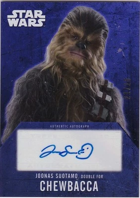 STAR WARS 2016 TOPPS EVOLUTION JOONAS SUOTAMO CHEWBACCA PURPLE AUTOGRAPH 21/25 - Image 1 of 2