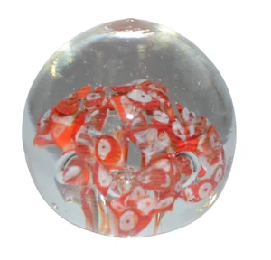 Vintage Art Glass Paperweight Clear with Red White - Picture 1 of 9