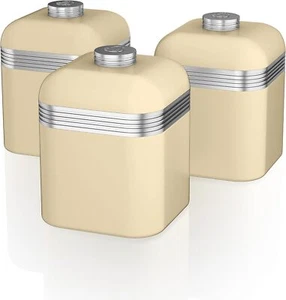 Swan SWKA1020CN Retro Kitchen Storage Canisters, Iron, Cream, Set of 3 - Picture 1 of 3