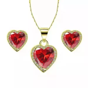 Paris Jewelry 14k Yellow Gold 2Ct Created CZ Full Set Necklace 18 inch Plated - Picture 1 of 1