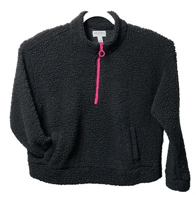 Arizona Jean Co Women Sherpa Fleece Pullover Half Zip Black Size L With Pockets - Image 1 of 3