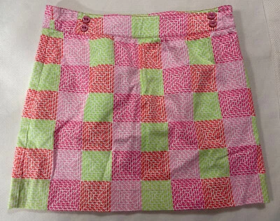 Vineyard Vines Skirt 6 Pink Green Patchwork Wale Print Lined Cotton A Line - Image 1 of 4