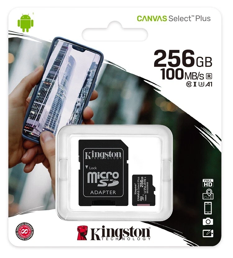 Kingston 256gb Canvas Select Plus Micro SDXC TF Memory Card SD Adapter100mb/s