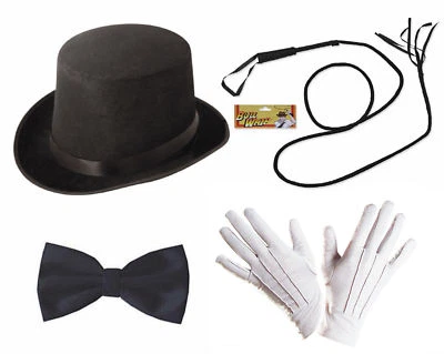 Unisex Fancy Dress Circus Ring master Leader Costume Lion Tamer Set Top Hat Bow Foto 1 de 2