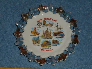 NEW ORLEANS LA Souvenir Plate Porcelain Fleur De Lis Mardi Gras Saints c.1970s - Picture 1 of 8